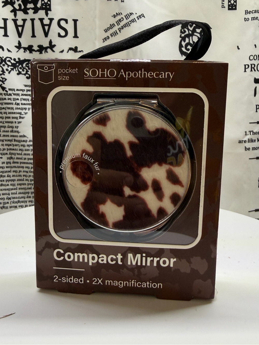 Brown Faux Fur Compact Mirror